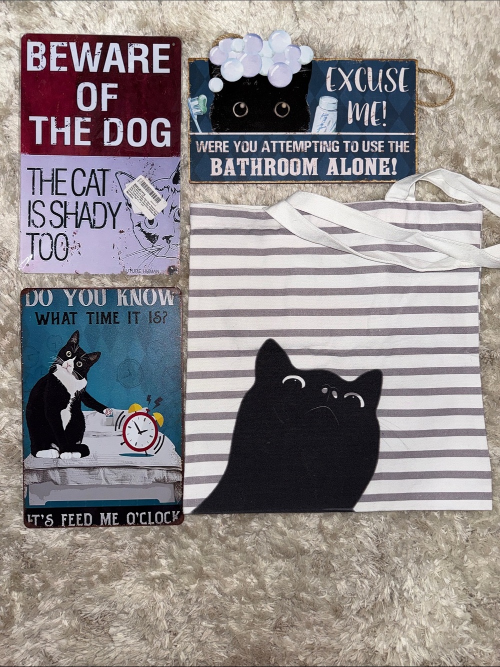 Cat Signs And Tote Bag Bundle